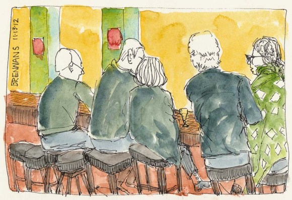 Brennan's Bar Backsides, ink & watercolor, 6x8"