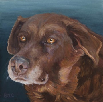 Cocoa: Dog Portrait, oil on panel, 8x8"