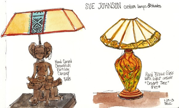 Lamp sketch: Fertility and Glass, ink & watercolor 5x8"