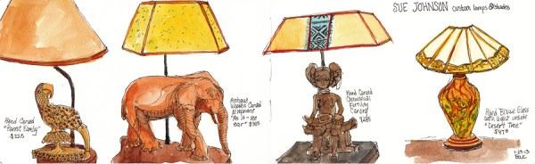 Sketchbook spread with lamps, 5x16"