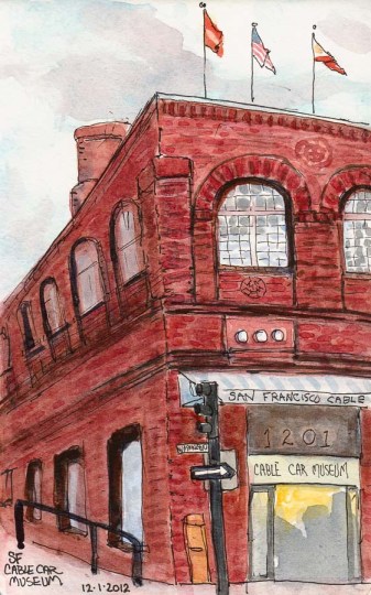 Cable Car Museum, ink & watercolor, 8x5"