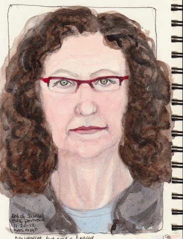 End of Journal Self-Portrait, ink & watercolor