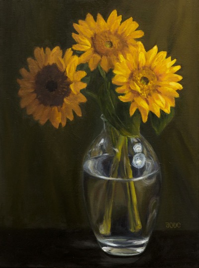 Sunflowers in Vase (#2), Oil painting on canvas, 16x12"