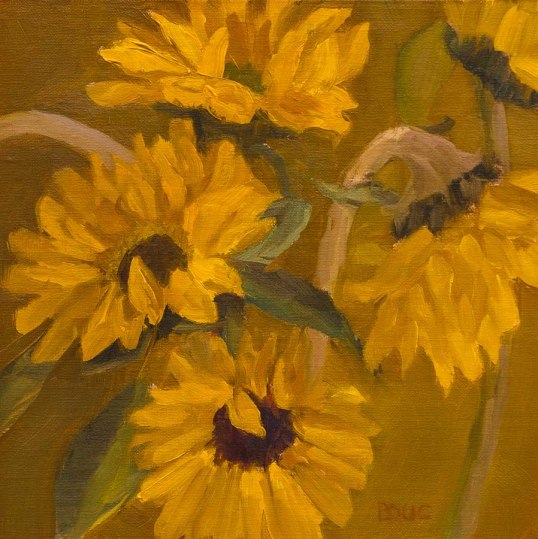 Sunflowers #4, oil painting on panel, 8x8"