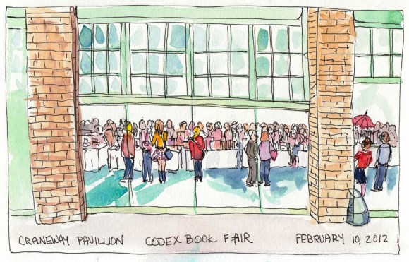 Codex Book Fair inside Craneway Pavillion, ink & watercolor, 5x8"