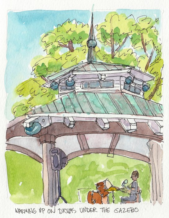 Gazebo in Healdsburg Town Square, ink & watercolor, 5.5" x 6.5"