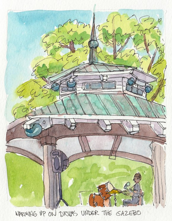 Gazebo in Healdsburg Town Square, ink & watercolor, 5.5" x 6.5"