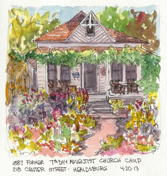 Healdsburg Home, Formerly a 7th Day Adventist Church Camp, ink & watercolor5.5"x6"