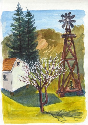 John Muir Landscape, ink, watercolor & gouache, 10x8"