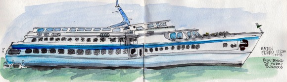 Marin Ferry, ink & watercolor 5x14"