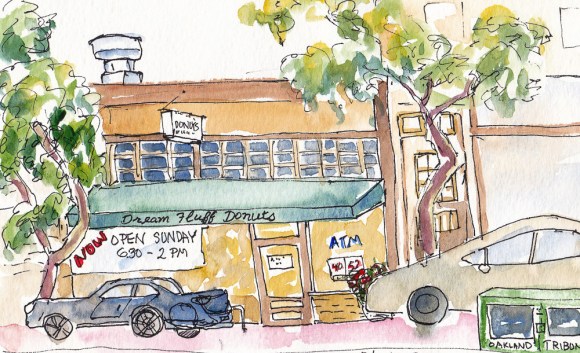 Dream Fluff Donuts, ink and watercolor, 5x7.5"