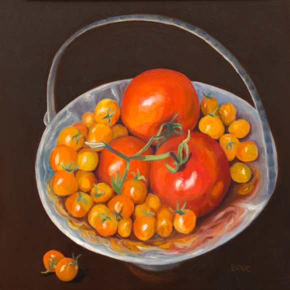 Happy Boy Farms Tomatoes, Oil on Gessobord panel, 12x12"