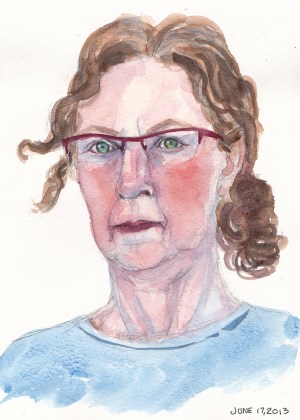 Grumpy Strained Self-Portrait, ink & watercolor, 10x8"