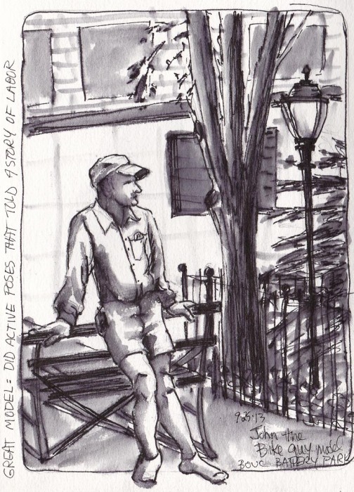 Battery Park Figure Sketching, ink, 7.5x5.5"
