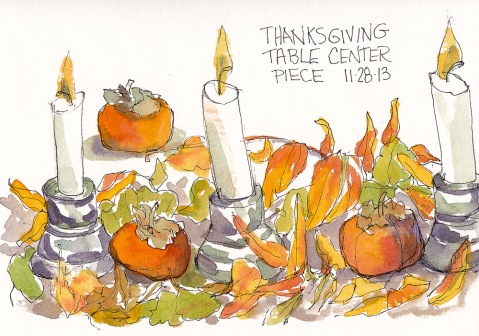 Thanksgiving Centerpiece, ink and watercolor, 5x7.5 in