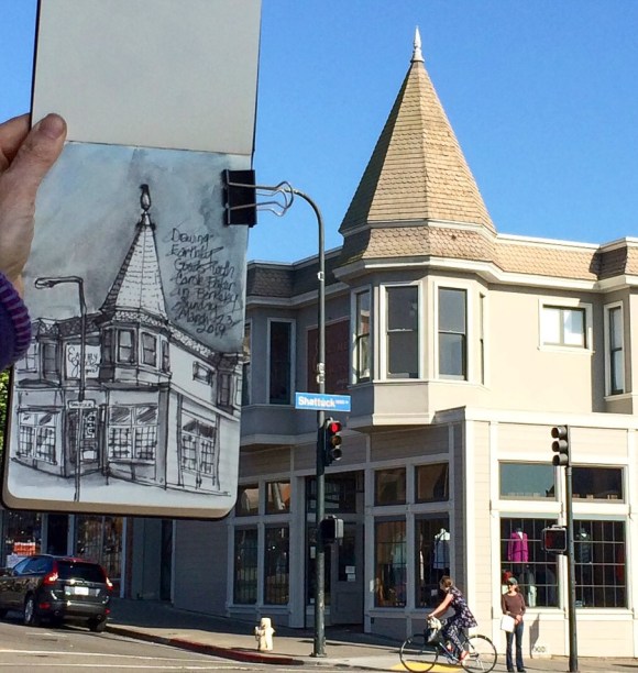 Carol holding my Earthly Goods sketch