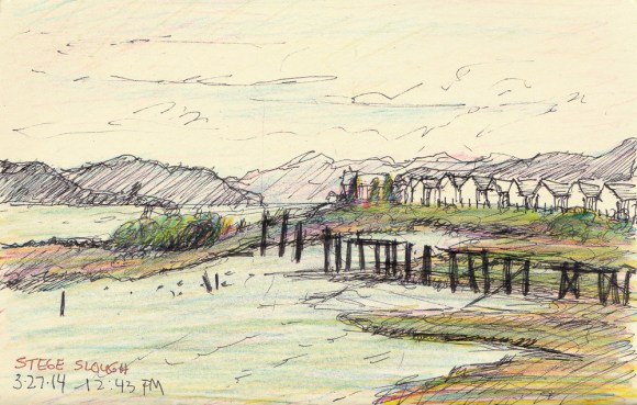 Stege Marsh, ink and colored pencils in pocket Moleskine