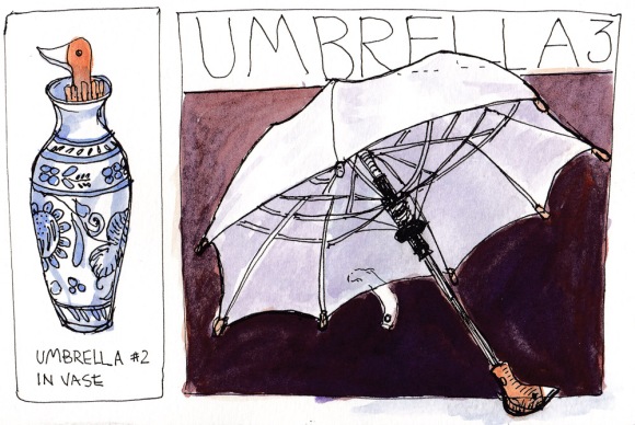 EDiM 3, Duck Umbrella, ink & watercolor, 5x7.5"