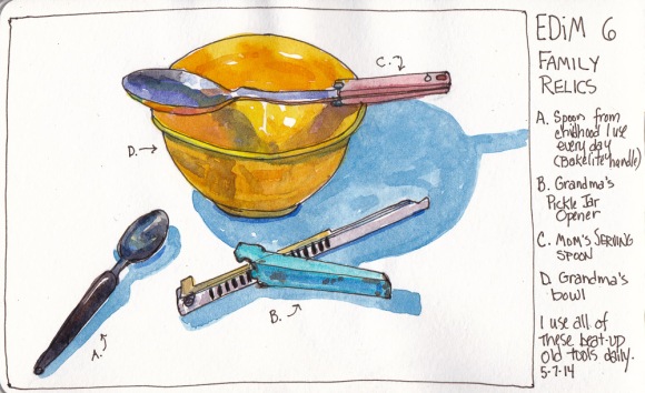 EDiM 6-Relic: From Ma and Grandma's Kitchen, ink and watercolor 5x7"