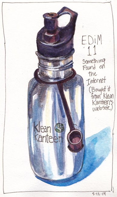 EDiM 11 Water Bottle Found on Internet, ink & watercolor, 7.5x 5 in