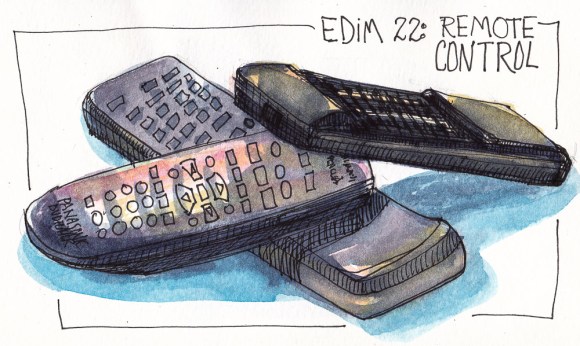 EDim 22 Remote Control, ink and watercolor, 5x7 in