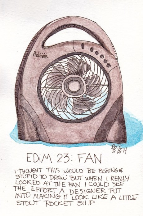 EDim 23 Fan, ink and watercolor, 5x7 in