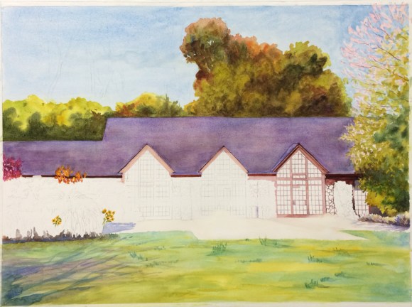 Brazillian Room, Tilden Park, WIP Watercolor, 22 x 30 in
