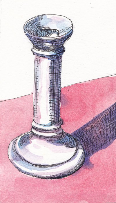 White Candlestick, ink and watercolor, 8x5 in
