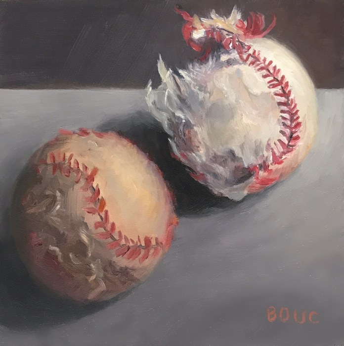 Playing Dirty Ball, oil on Gessobord, 8x8 in