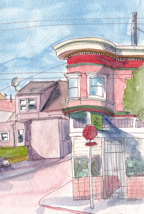 SF Bernal Heights Sketchcrawl (crop2) ink and watercolor in XL WC Moleskine