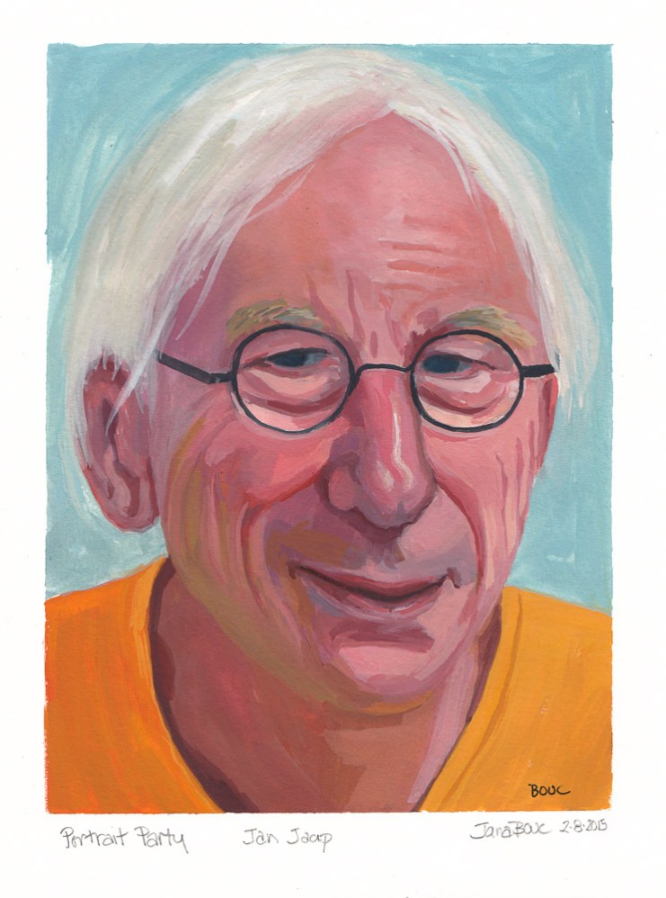 Portrait of Jan Jaap for Julia Kaye's Portrait Party, gouache in XL WC Moleskine, 9x6.5"