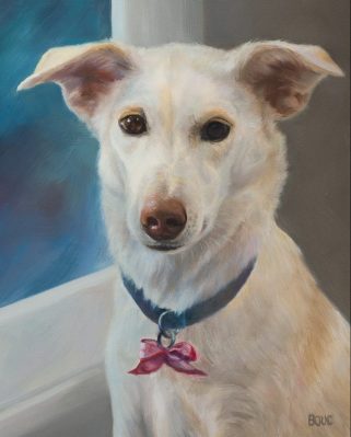 Portrait of Millie, oil on Gessobord panel, 10x8 inches
