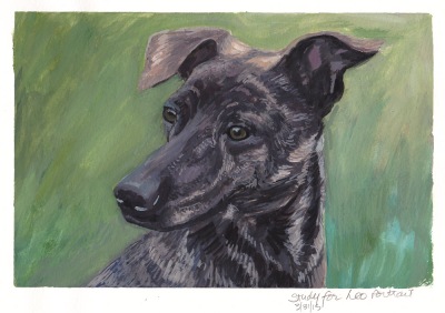 Study for Leo Dog Portrait, gouache on paper, 8x10 in