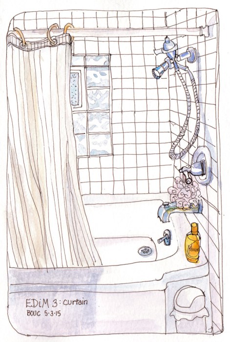 Every Day in May 3: Curtain, ink and watercolor, 8x10 in