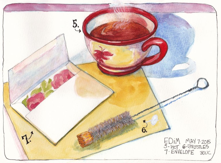 EDiM 5-6-7: Hot, Bristles, Envelope, ink and watercolor, 8x10