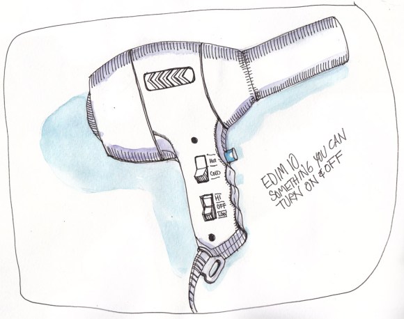 EDIM 10-On/Off Switch (Hairdryer), ink and watercolor, 8x10 in