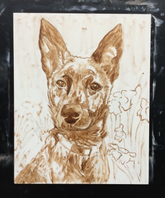 Mika, initial burnt umber sketch on panel