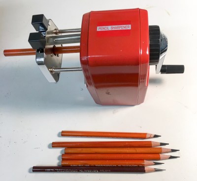 Regular-size pencil sharpener, long points possible