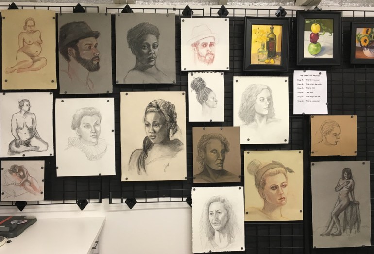 Figure drawing wall in studio