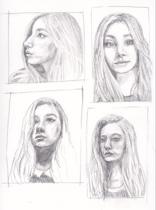 4 views of "Moon Child Luna 2" in graphite