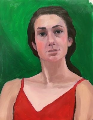 Red Green Complementary Color Portrait #3. Oil on Mylar, 14X11 inches