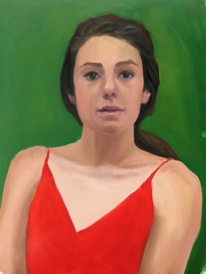 Red Green Complementary Color Portrait #5, Oil on Mylar, 14X11 inches