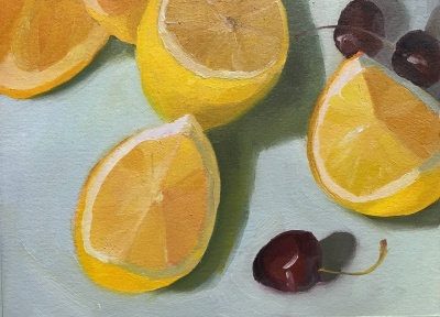 Lemon still life #2, 5.5x7x5 inches on Arches Oil Paper