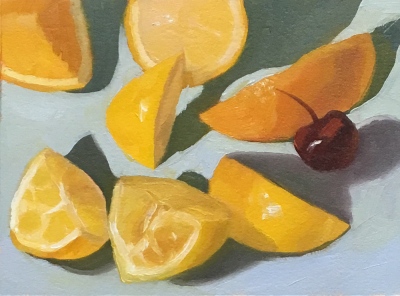 Lemon still life #3, 5.5x7x5 inches on Arches Oil Paper