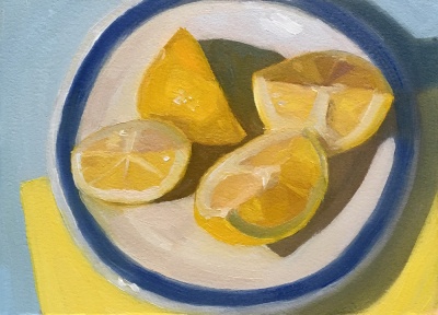 Lemon still life #4, 5.5x7x5 inches on Arches Oil Paper