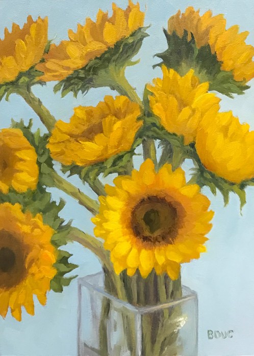 Sunflowers #4, Oil on Arches Oil Paper, 12x9"