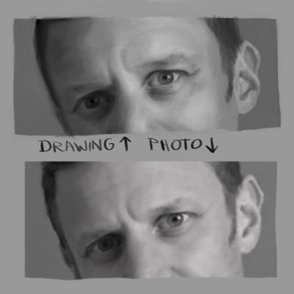 Robin's eyes and an ear, Procreate on the iPad.