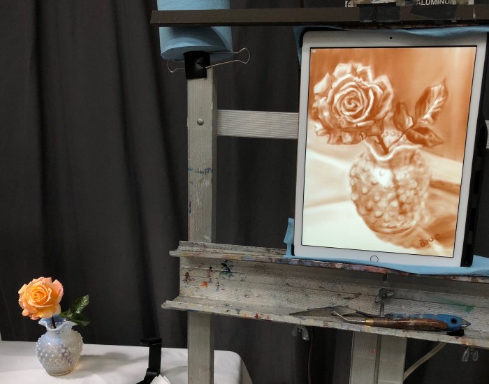 iPad on the easel with still life set up