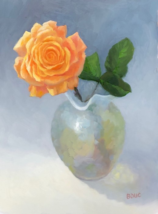 Rose in Mom's Milkglass Vase, oil on Dura-Lar, 12x9"