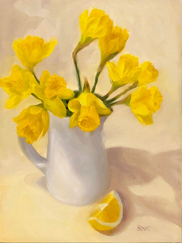 Spring Yellow Daffodils with Lemon Wedge